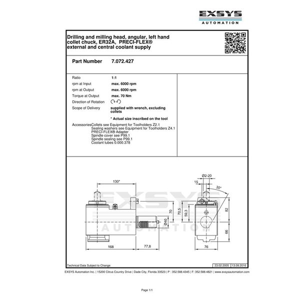 Eppinger T99MEP90020 VDI40, Mazak HType, Drilling and milling head, angular, left hand collet chuck, ER32A 7.072.427